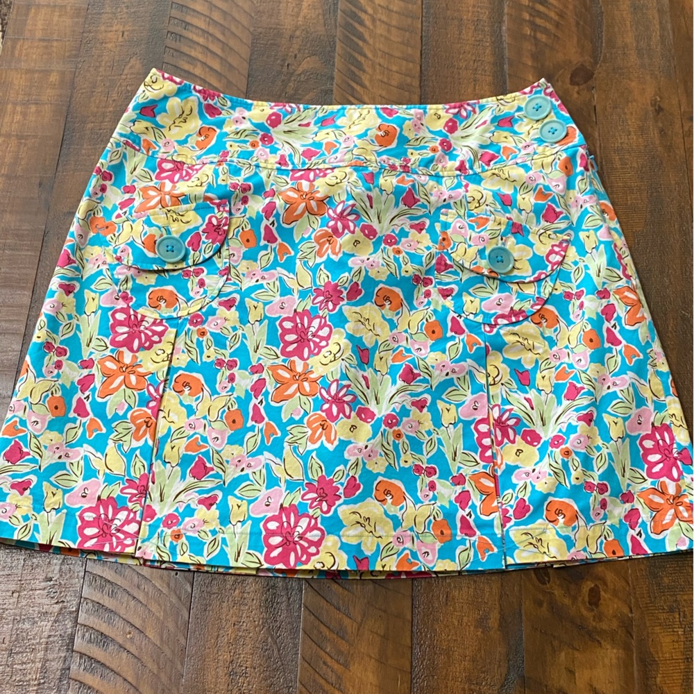 Harolds Womens Floral Print Skort W Shorts Sz 8 Blue Pink Yellow Tennis Golf